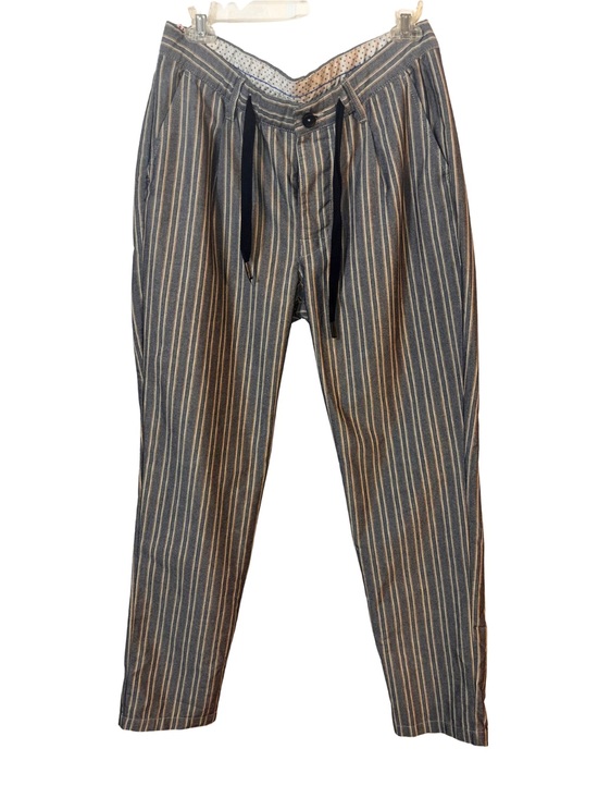 Carrera Pants - Carrera Vertical Stripe Cotton Chinos in Navy and Cream
